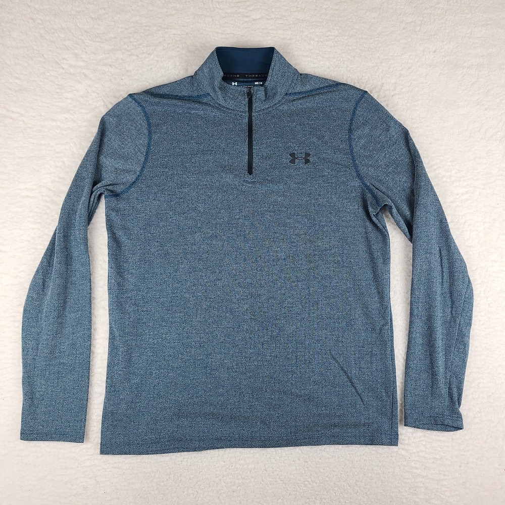 Under Armour Sweater Men Medium Teal Blue Threadborne Loose Heatgear Performance